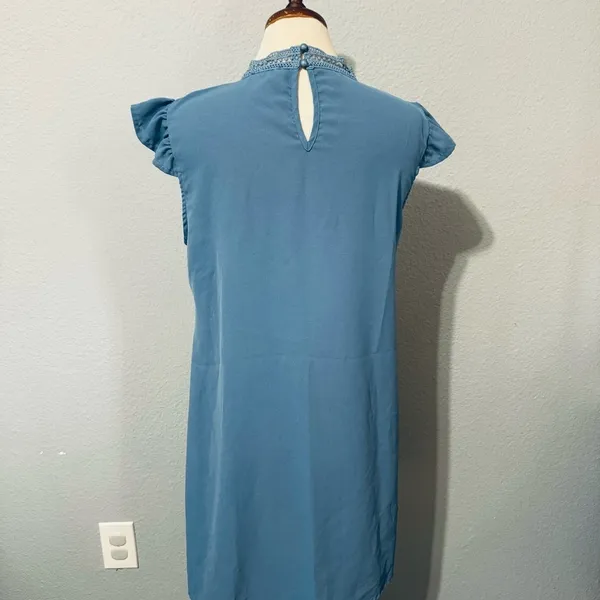 SHEIN‎ Women Blue Relaxed Fit and Flare High Neck Short Sleeves Dress Size M - Image 10
