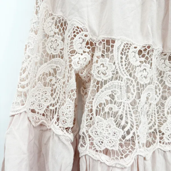 Free People Womens Blush‎ Pink Lace Inset Boho Gotta Love It Peasant Blouse XS - Image 2