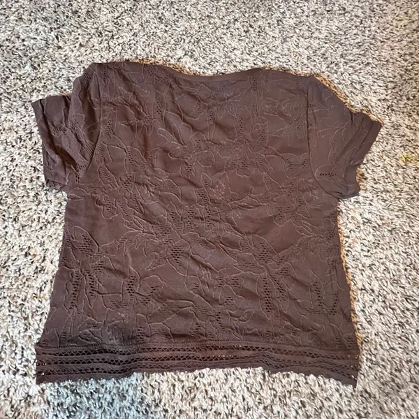 Aerie Superchill Brown Floral Lace Scoop‎ Neck Crop Top Short Sleeve Small NWT - Image 6