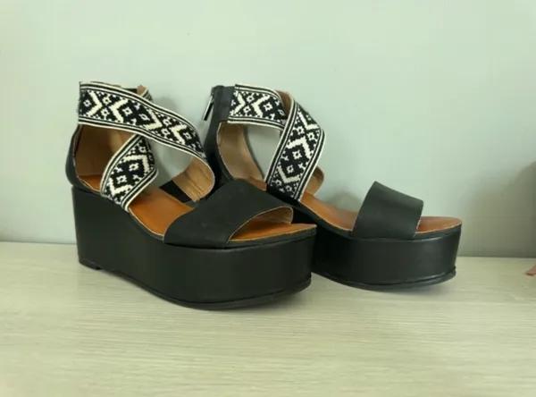 Lucky Brand GWINDOLIN Espadrille Wedge Sandal Black Leather Open Toe Platform 5 - Image 6