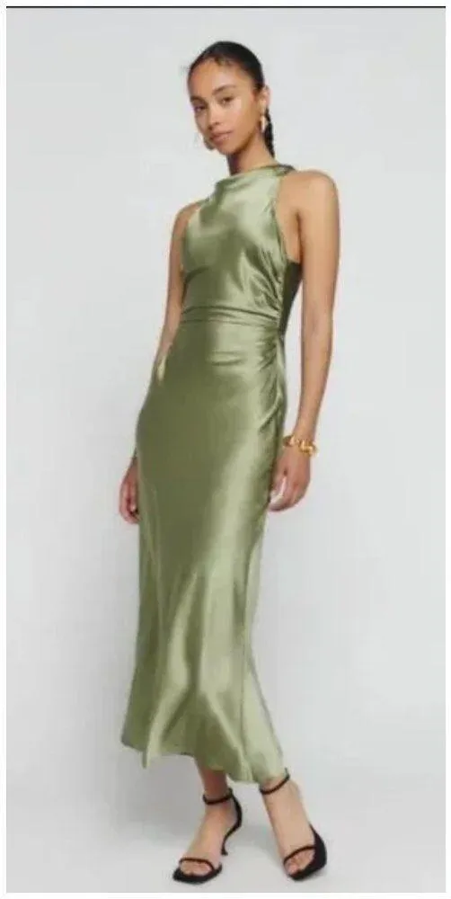 💕REFORMATION💕 Casette Silk Dress ~ Artichoke Green 10 NWT - Image 4