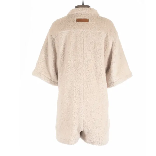 Rivet Utility Light Beige Stunner Teddy Sherpa Romper Small Cozy Loungewear - Image 5