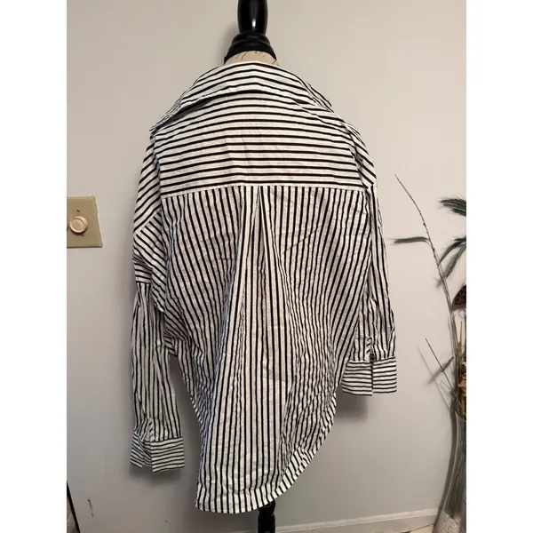 Striped Button Down Shirt Women's‎ Small Cut Out Shoulder Long Sleeve - Image 2
