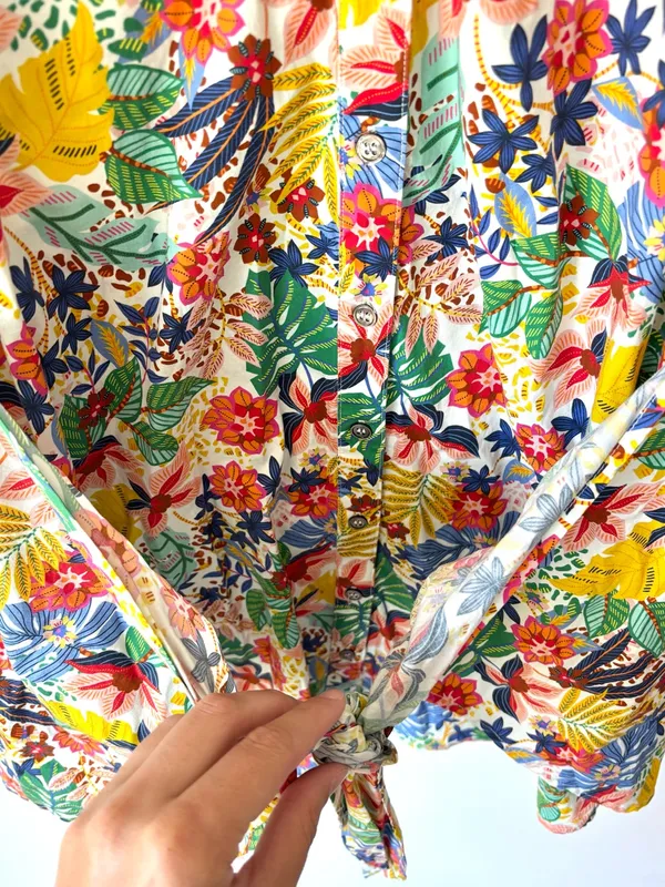 Karlie Mutli Floral Colorful Tropical Cotton Mini Dress Short Sleeve Faux Wrap - Image 6
