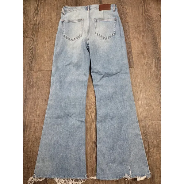 OAT New York High Rise Wide Leg Size 6/28 Frayed Hem Stretch Jeans P0054 - Image 6