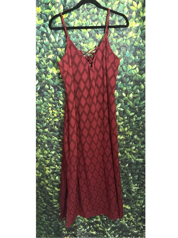BAND OF THE FREE Lila Burgundy Autumn Slit Midi Dress Sleeveless Boho Medium - Image 5