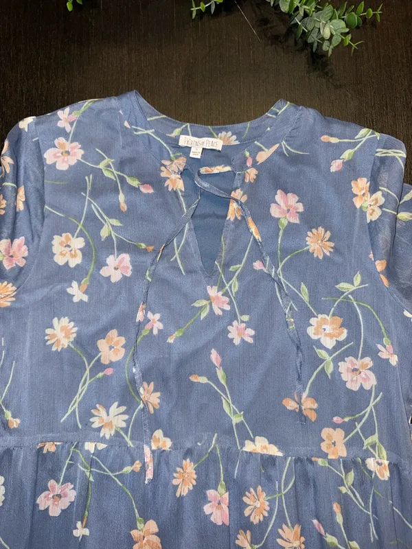 Patrons of Peace Dusty Blue Floral Tie-Front Maxi Dress - Image 5