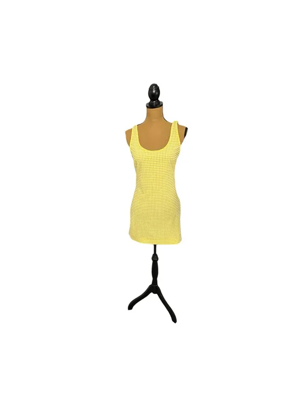 Urban Outfitters Mary Gingham Mini Dress S Yellow Textured Cottagecore Sundress - Image 2