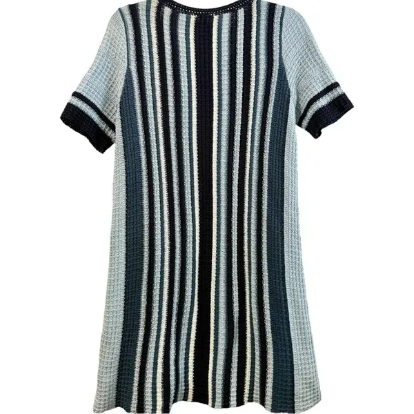 Free‎ People Tunic Sweater Mini Dress Boho Knit Navy Baby Blue Cozy Chic Small - Image 5