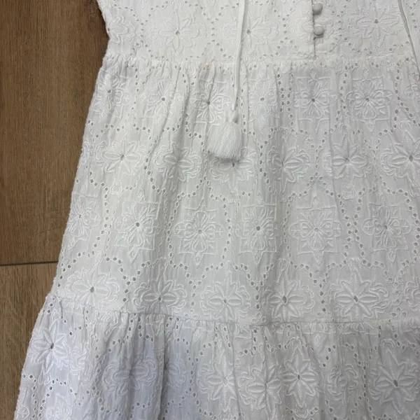 Vineyard Vines 🌟🌟 Island Cotton Eyelet Swing Tiered Tie Neck Dress White Sz Xs - Image 3