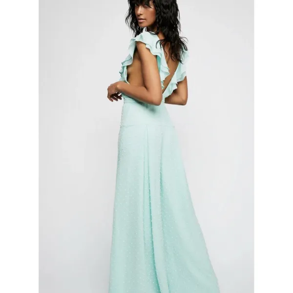 Fame & Partners Free People Jacy Ruffle Wide Leg Jumpsuit Mint Swiss Dot‎ Small - Image 4