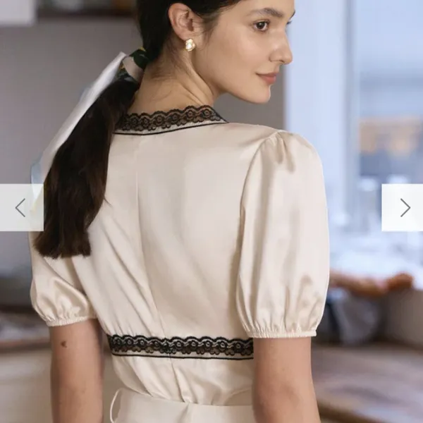 RIHOAS The Apricot V-Neck Lace Puff Sleeve Blouse 3 - Image 2