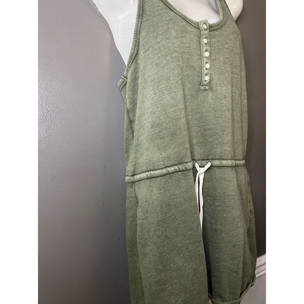 Aerie Romper Womens Medium Green Henley Sleeveless Drawstring Pockets Casual - Image 3