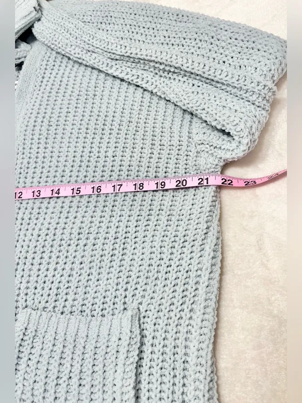 American Eagle Outfitters Open-Front Chunky Knit Cardigan Light Blue Size Small - Image 7