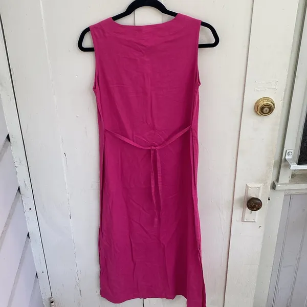 Vintage 90s Linen Embroidered Midi Dress Small Pink French Laundry Cottagecore - Image 5