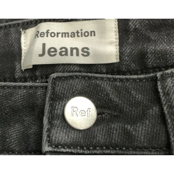 Reformation High Rise Straight Leg Snap Button Hem‎ Black Jeans Size 27 - Image 4