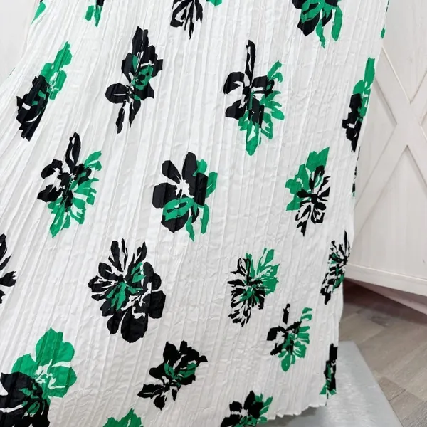 Banana‎ Republic Crinkle Pleat Chiffon Floral Maxi Dress White Green XL - Image 10