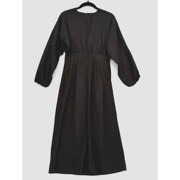 Banana Republic Satin Brown Bloussant-Sleeve Midi Dress V Neck Career Office 4 - Image 3