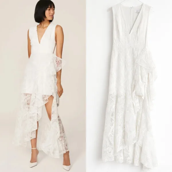 ONE33 Social White Lace Ruffle Midi Dress Size 4 High-Low‎ Formal Bridal Party - Image 16