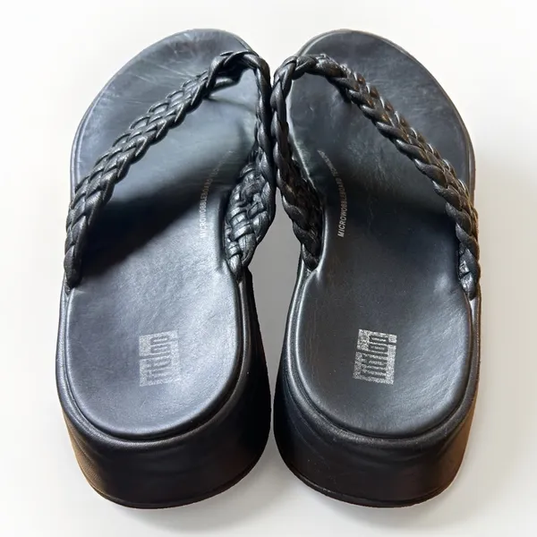 FitFlop Lulu Woven Black Leather Microwobbleboard Platform Thong Sandals W 9 - Image 7