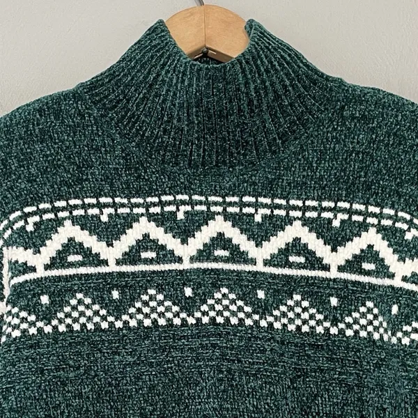 Christian Siriano Size Medium Dark Green Chenille Sweater Soft Cozy Holiday - Image 3