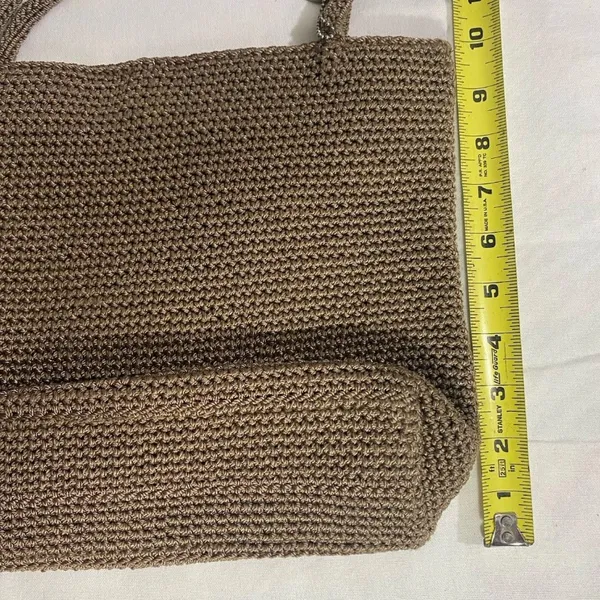 The Sak Crochet Knit Bag Brown Neutral Lined Shoulder Bag Zipper Pocket - Image 4