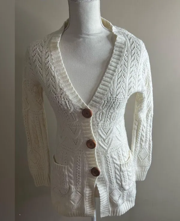 Vintage Gap wool blend open cable knit v neck cardigan medium - Image 2