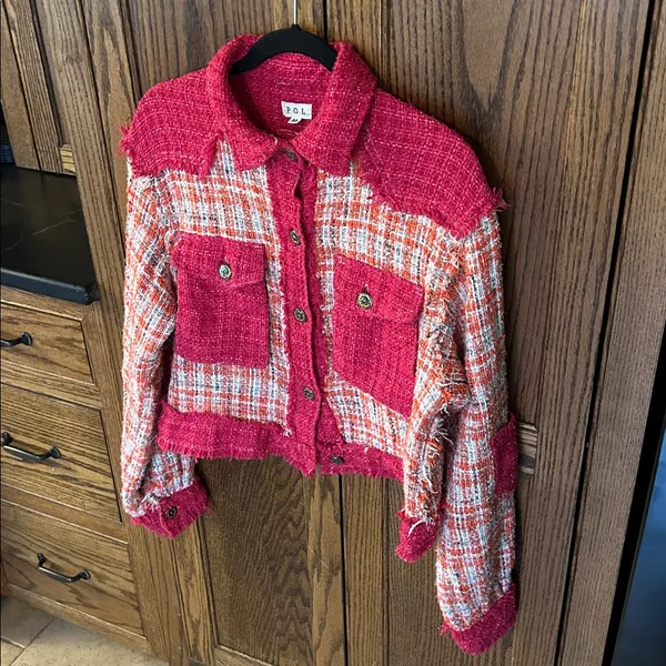POL Pink Tweed Blazer Jacket Boxy‎ Fit Orange Shacket Medium - Image 2