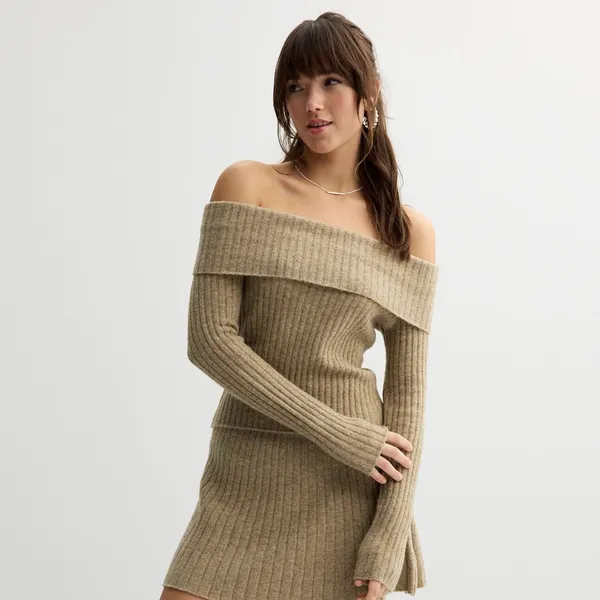 Juniors' SO Sweater Size L Beige Off-The-Shoulder Long Sleeve NWT Women's - Image 2