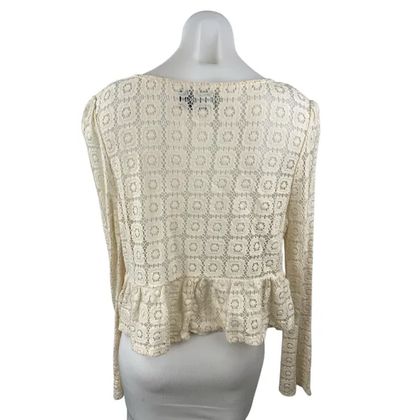 ASOS Women's Cream Crochet Knit Lace Boho Long Sleeve Peplum Blouse Top Size 12 - Image 2