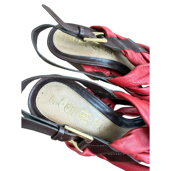 L.A.M.B. Gwen Stefani Tamika Red Brown Leather Slingback Heels Size 7 Punk Edgy - Image 4