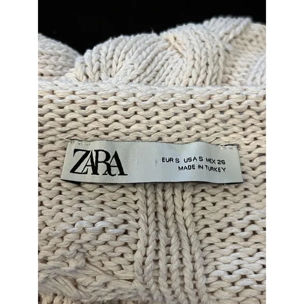 Zara Sweater Womens Small White Cable Knit V Neck Oversized Chunky Pullover - Image 7