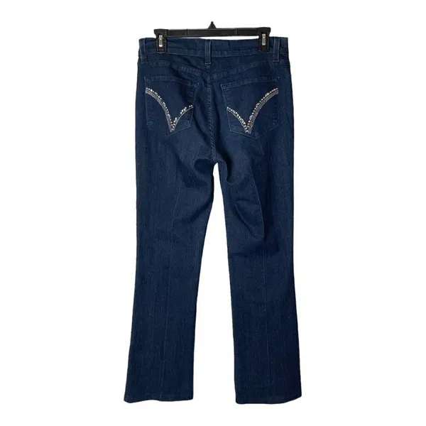 NYDJ‎ Straight Leg Mid Rise Dark Wash Jeans With Jeweled Back Pockets Size 8 - Image 2