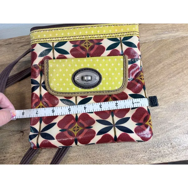 Fossil Key-Per Crossbody Bag Retro Floral Red Yellow Turnlock Pocket Purse - Image 13