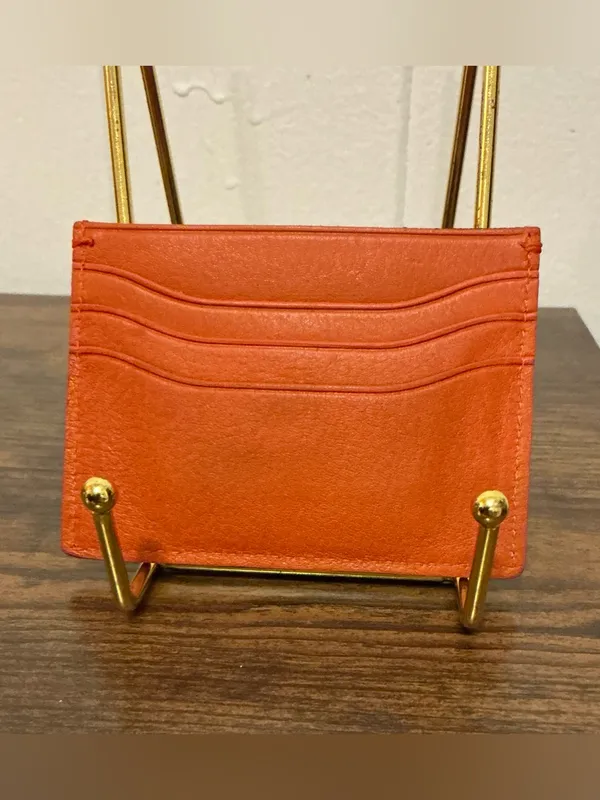 Rare Vintage Sold Out Of Stock J.Crew blaze orange leather ID Wallet Cardholder - Image 2