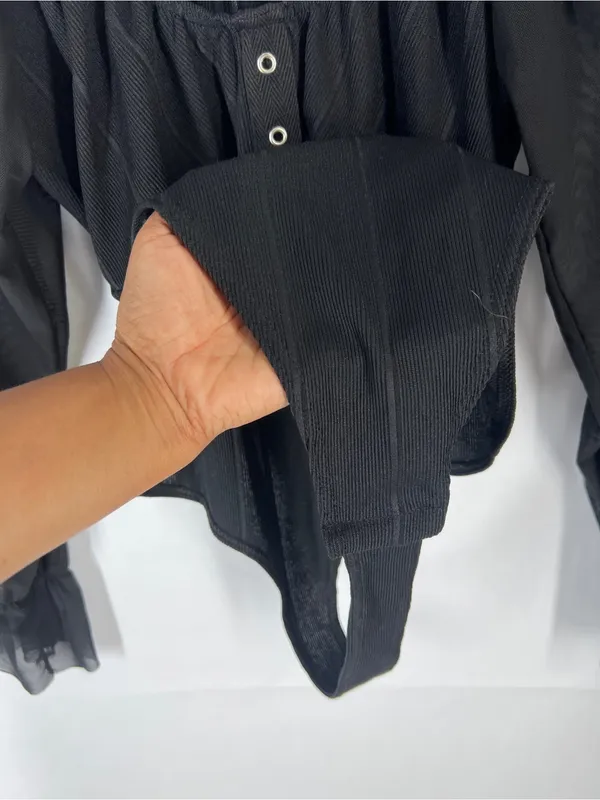 PrettyLittleThing Black Ribbed Mesh Sleeve‎ Bodysuit US 12 NWT - Image 4