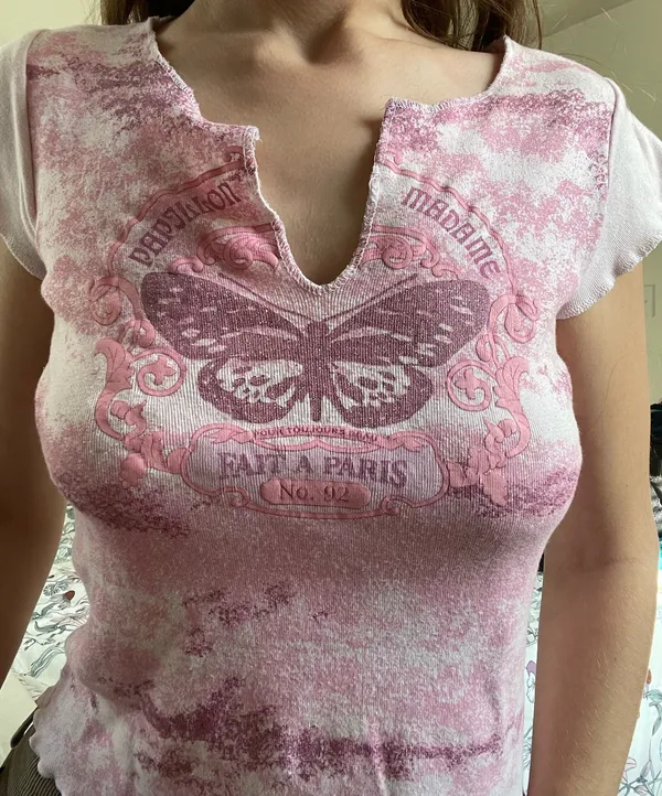 vintage y2k butterfly top Pink Size M - Image 4
