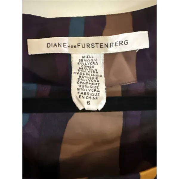 DVF Diane von Furstenberg Samuella Traveler prune silk shift purple yellow Sz 6 - Image 2