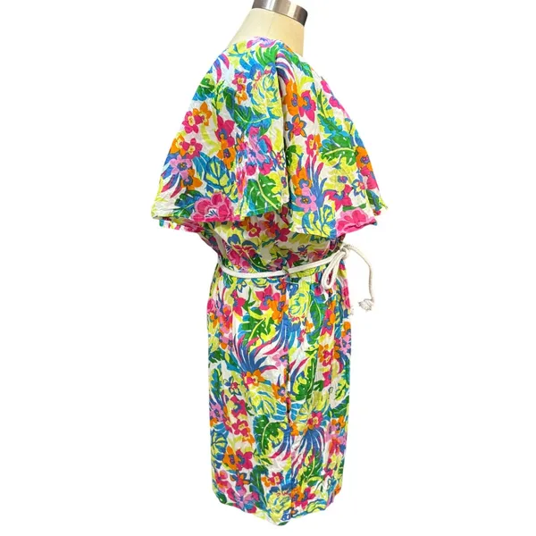 True Destinations XL One Shoulder Floral Ruffle Romper Multi Color Cotton Boho - Image 4