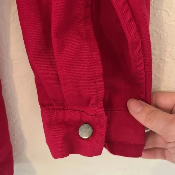 Flawed barn jacket 100% cotton utility chore jacket denim button down zipper Red Size M - Image 6
