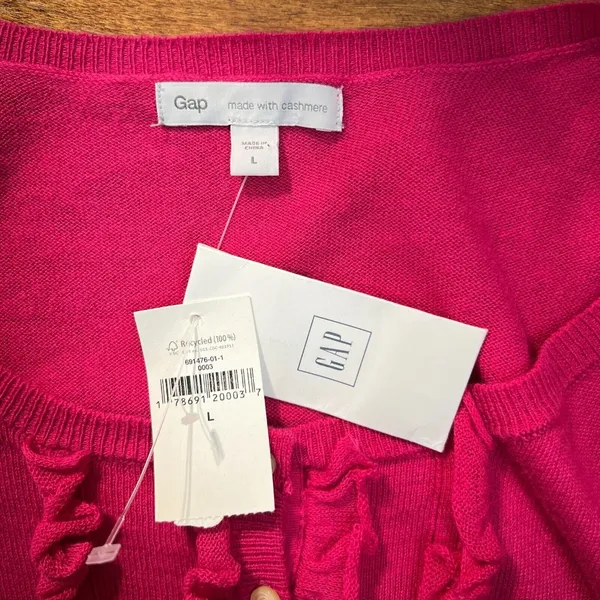 Gap Sweater Top Womens Large Pink Cotton Cashmere Long Sleeve Henley Ruffle New‎ - Image 7