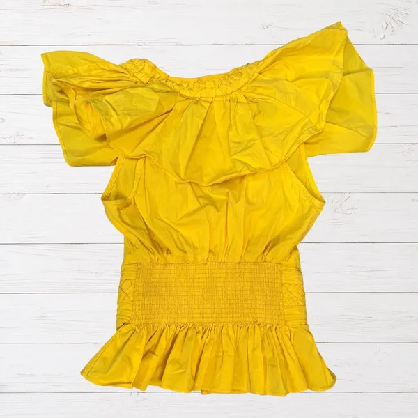 Ramy Brook Emilia Yellow Peplum Ruffle Flutter Sleeve Top XS - Image 3