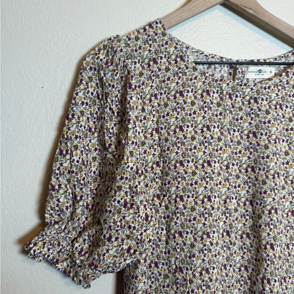Natural Life Blaire puff sleeve‎ mini dress Cream Ditsy Floral - Image 3