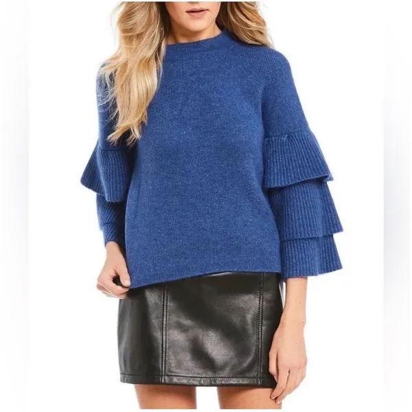 Gianni Bini Women’s Small Blue‎ Angora Blend Ruffle Tiered Bell Sleeves Sweater - Image 2