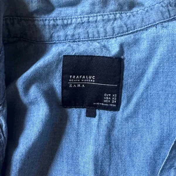 Zara Light Blue Denim Button-Down Shirt - Image 2