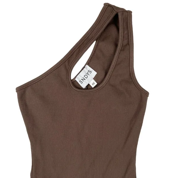 SNDYS Layana Brown One Shoulder Ribbed Cutout Sleeveless Romper Shorts Size XS - Image 4