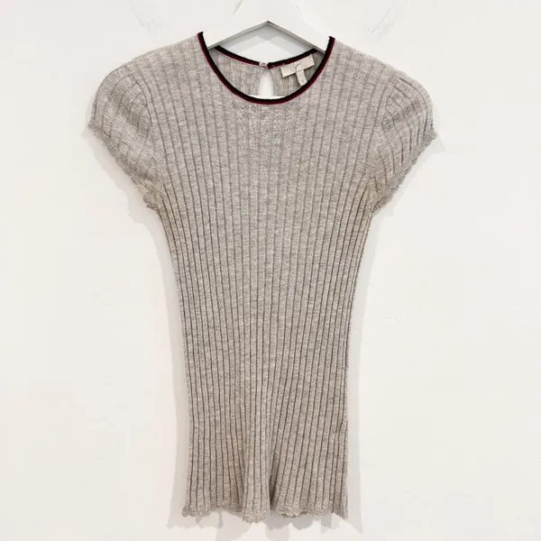 Joie‎ Filana Sweater Size S Gray Wool Ribbed Knit Scalloped Short Sleeve Office - Image 2
