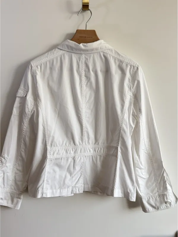 L.L.Bean White Cotton Utility Safari Field Jacket 4 Pocket Button Womens - Image 3
