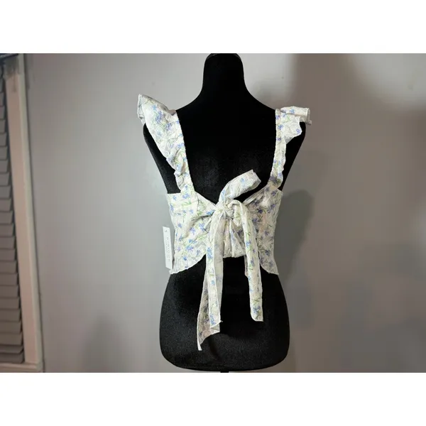 Kirious Los Angeles Blue Floral Lace Tie Back Corset Top Cottagecore - Image 2