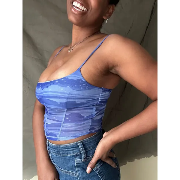 Urban Outfitters Blue Celestial Mesh Corset Cropped Tank Size Small - Image 3